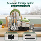 Dish Drying Rack - Large Capacity Stainless Steel Dish Rack for Kitchen Counter, 2-Tier Detachable Kitchen Organizers and Storage Rack with Drainboard and Cutlery Holder, Silver