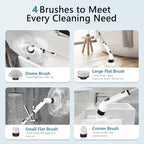TUYU Electric Spin Scrubber, Full-Body IPX7 Waterproof Bathroom Scrubber with Power LCD Display, 8 Replacement Head, Adjustable Extension Handle, Cordless Shower Cleaner Brush for Bathtub Cleaning