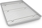 Half Sheet Pans with Rack Set, 13 Inch Commercial Quality Baking Sheet Pan Set, Natural Aluminum Cookie Sheet, Warp Resistant Nonstick Thick Cookie Tray Pans for Baking, Roasting