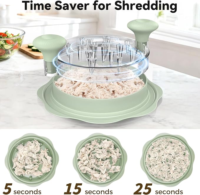 10" Pro Chicken Shredder Tool Twist Large for Kitchen, BPA-Free Food-Safe Meat Grinder, Visible Chicken Breast Meat Shredder with Strong Anti-Slip Bottom & Ergonomic Handle, Green
