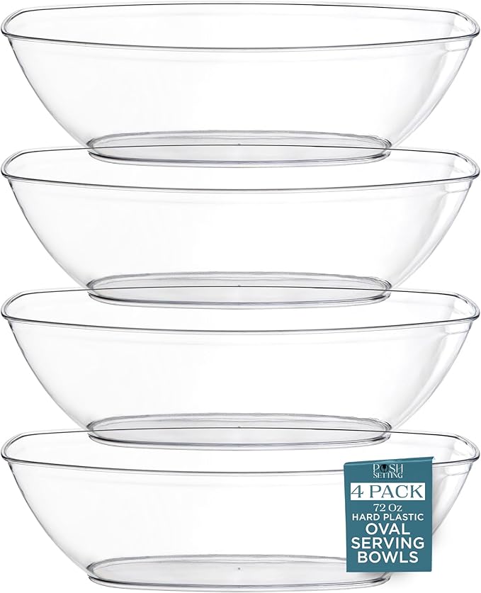 Posh Setting Plastic Party Bowls - Disposable Clip-on Bowls, Perfect for Chocolate, Candy, Apps; Set of 4 Clear Entrees