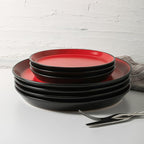 Stone Lain Albie Stoneware 32 Piece Modern Dinnerware Set, Plates and Bowls Sets, Service for 8, Red and Black, Microwave & Dishwasher Safe