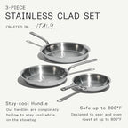 Made In Cookware | 3-Piece (Includes 8",10",12") Stainless Frying Pan Set | 5 Ply Stainless Clad | Professional Cookware | Crafted in Italy | Induction Compatible