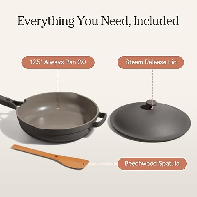 Our Place Large Always Pan | 12.5" Ceramic Pan with Modular Lid & Beechwood Spatula | Patented 10-in-1 Nonstick, Non-Toxic Cookware Made Without PFAS | Induction & Oven-Safe up to 450°F | Char