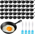 Remerry 40 Sets 4 Inches Cast Iron Skillets Mini Black Iron Nonstick Frying Pan Small Sizzling Plate Egg Pan Cast Pot Bundle with Oil Brush for Indoor and Outdoor Restaurant Kitchen