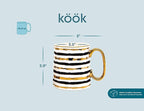 KooK Coffee Mugs, Coffee Mug Set, Black and Gold Cups, Porcelain, Tea Cups with Handles, Geometric Design with Metallic Gold Accents, 14.8 oz, Black and Gold, Set of 2