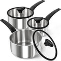 MICHELANGELO Stainless Steel Saucepan with Lid 1QT & 2QT & 3QT, Triply Stainless Steel Saucepans with Bakelite Handle, Premium Nonstick Sauce Pot Set for Kitchen Cooking, Induction Compatible