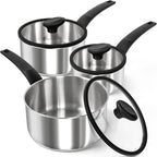 MICHELANGELO Stainless Steel Saucepan with Lid 1QT & 2QT & 3QT, Triply Stainless Steel Saucepans with Bakelite Handle, Premium Nonstick Sauce Pot Set for Kitchen Cooking, Induction Compatible