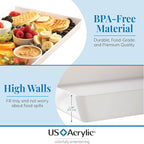 US Acrylic Avant White Plastic Serving Trays (Set of 3) 15” x 10” | Large Reusable Rectangular Party Platters | Serve Appetizers, Fruit, Veggies, & Desserts | BPA-Free & Made in USA