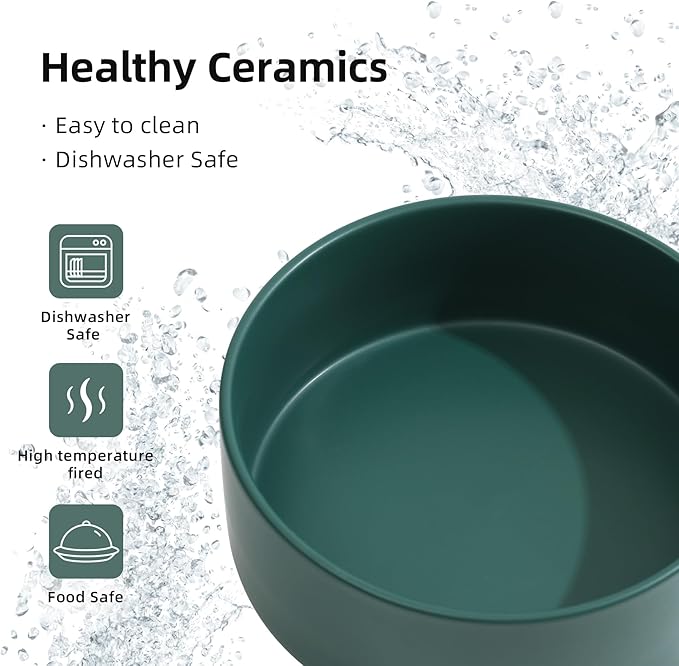 Havniva Ceramic Raised Dog Bowl Set, Elevated Dog Bowl with Stand, Food and Water Bowl for Large Breed Dogs, Weighted Pet Dishes(8.2'',60oz, Green)