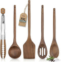 Elegant 5-Piece Walnut Wood Kitchen Utensil Set – Non-Scratch, Heat-Resistant Cooking Utensil Set with Kitchen Tongs, Spoons, Spatula & Ladle – Lightweight, Durable & Perfect for Daily Use or Gifting