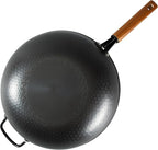Oster Dunwood 3 Piece Carbon Steel Wok, 13.8” PFAS-Free Stir Fry Pan with Wooden Spatulas, High Heat, Oven & Stovetop Safe