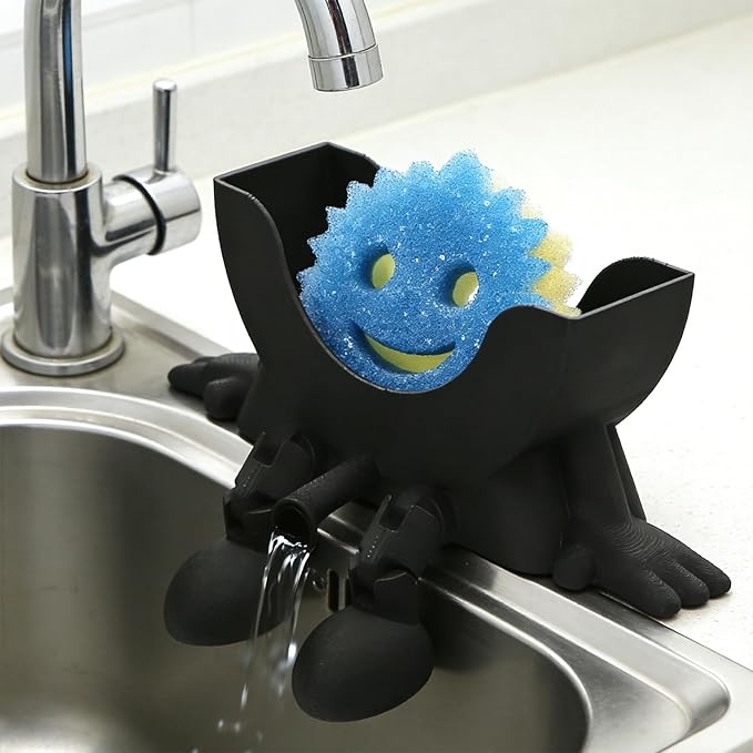 Cute Hanging Sponge Holder,Smiley Face Sponge Holder with Drainage Keeps Your Sponge Dry & Smiling,For Scrub Daddy Holder,Spac-Saving & Quick Drying Sponge Storage Organizer (blue)