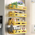 4 Pack Strong Magnetic Spice Rack for Refrigerator, Multipurpose Magnetic Shelf for Fridge with 4 Hooks for kitchen and Bathroom Organization, Yellow