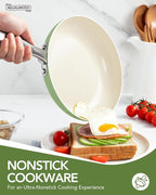 MICHELANGELO Pots and Pans Set Non Stick - Titanium Cookware Set Non Toxic Ceramic Coating, 8-Pcs Nonstick Pots and Pans with Ergonomic Handle, Dishwasher Safe & Induction Compatible, Green