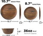TP 12-Piece Melamine Dinnerware Sets, Plates and Bowls Dishes Set for 4, Break-Resistant & Non-Microwavable, Lightweight Dinner Plates, Wood Grain
