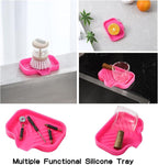 MicoYang Silicone Bathroom Soap Dishes with Drain Spout-Bathroom and Kitchen Sink Organizer,Sponge Holder,Dish Soap Tray,Perfect for Dispenser,Scrubber,Bottle,Cup on Sink or Counter-Rose 4.9"×3.2"