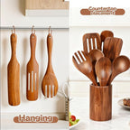 Wooden Spoons for Cooking, 10-Piece Teak Wooden Cooking Utensil Set with Holder, Nonstick, Heat Resistant Kitchen Utensils, Durable Wooden Cooking Spoons, Kitchen Cooking Gifts for Women Men