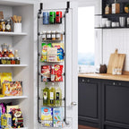 Delamu Narrow Over the Door Pantry Organizer, 6-Tier Metal Pantry Door Organization and Storage for Easy Install, Hanging Spice Rack Seasoning Shelves for Cabinet & Kitchen, D5 x W13 x H50 inch, Black