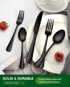 40 Piece Black Silverware Set, Stainless Steel Flatware Set for 8 Food Grade Cutlery Utensil Set Include Knife Fork Spoon Mirror Polished Dishwasher Safe