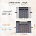 Lifewit Silverware Drawer Organizer, Expandable Utensil Tray for Kitchen, BPA Free Flatware and Cutlery Holder, Adjustable Plastic Storage for Spoons Forks Knives, 10.9"-17.5" x 13.7", Dark Grey