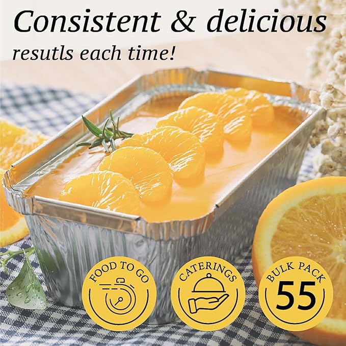 Spare Essentials (55 Pack Aluminum Loaf Pans with Lids 1.5 LB Disposable Bread Tins for Baking, Lunch Containers, Single Serve Baking Dishes - Foil Loaf Pans, Aluminum Bread Pans 7.8 x 4.3 x2 Inches
