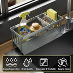 Kitchen Sink Caddy Organzier with Sponge Holder and Removable Drip Tray for Kitchen Sink, 304 Stainless Steel Organize for Sponge Soap Dish Brush Storage Accessories(Silver)