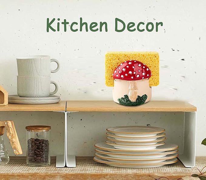 dgudgu Mushroom Kitchen Sponge Holder Red Ceramic Sponge Holder For Kitchen Sink Dish Caddy Decor For Sink Accessories