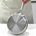 Tri-ply Stainless Steel Frying Pan 8 Inch Small Skillet for Chef's Cooking Pan Induction Oven Dishwasher Safe, Compatible with All Cooktops Up to 600℉ with Kitchen Tongs(Detachable Handle)