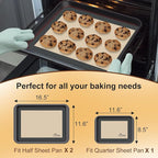 HOTEC Silicone Baking Mats 3 Pack – Thickened Non-Stick Reusable Silicone Baking Sheets for Oven – Cookie & Macaron Mats – 2 Half Sheet + 1 Quarter Sheet – BPA-Free, Dishwasher Safe