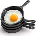 Hiceeden 4 Pack Mini Cast Iron Skillet, 4" Small Frying Pans with Double Drip-Spouts for Stove, Oven, Grill Safe, Indoor and Outdoor Use, Non-stick