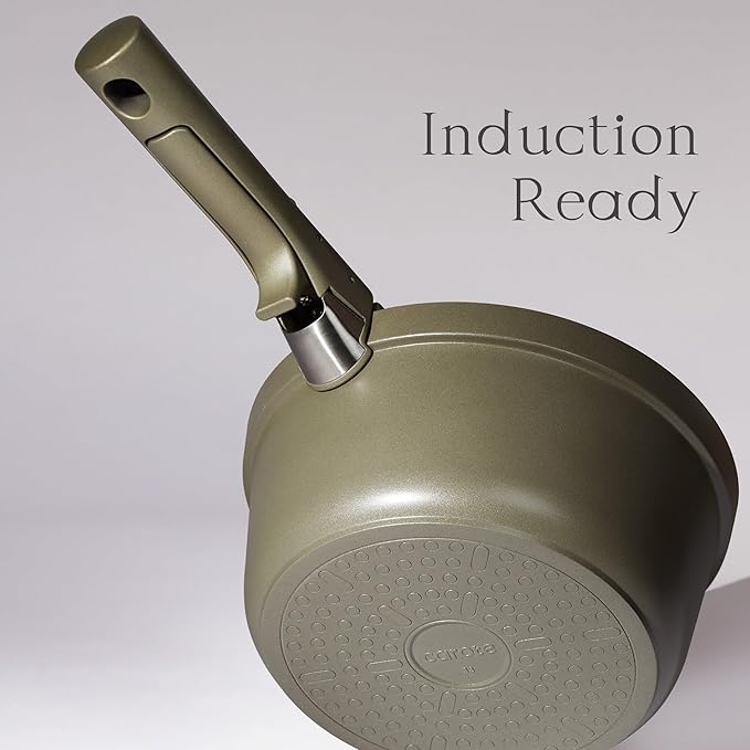 CAROTE Pots and Pans Set Nonstick, Ceramic Cookware Set with Detachable Handles, 5.5QT/3QT/2QT Non stick Stock Pot, Non-toxic Induction Cookware PFAS and PFOA Free, Olive Gree
