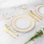 Goodluck 150 Pieces Gold Disposable Plates for 25 Guests, Plastic Party, Wedding, Dinnerware Set of Dinner Plates, Salad Spoons, Forks, Knives, Cups
