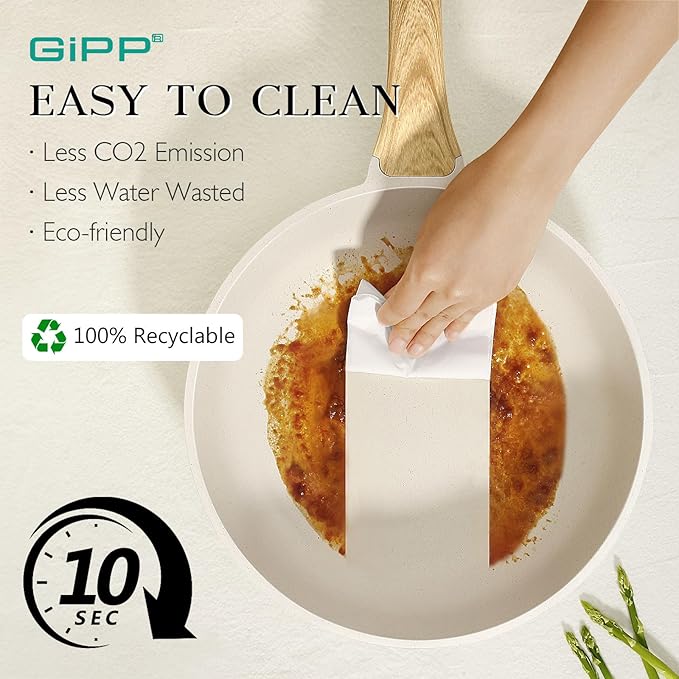 GiPP Nonstick Frying Pan Skillet - 11" White Granite Non Stick Pans, Omelette Pan with Heat-Resistant Handle, Compatible with All Stovetops, PFOA Free