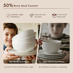 KINGSTONE 18-Piece Bone China Dinnerware Set for 6, Lightweight Porcelain Round Plates and Bowls Set, Durable Scratch Resistant Ceramic Dinner Set, Microwave & Dishwasher Safe, Ivory White
