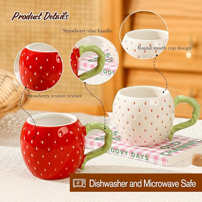 Cute Floral Coffee Mug Set of 4-12oz Ceramic Flower Embossed Cups with Petal Handles, Dishwasher and Microwave Safe