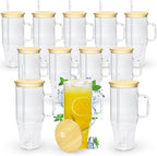 40 oz Glass Tumbler with Handle 12 Pack Glass Tumbler with Straw and Lid Clear Reusable Iced Coffee Cup, Fits Car Cup Holder, BPA Free, for Boba Tea, Juice, Smoothie, Beer
