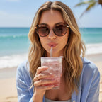 Ribbed Glass Tumbler with Lids and Straws, Vintage Clear Glass cups, Large capacity, Unbreakable, Fluted Design, Ideal for Travel, Iced Coffee,Smoothie, Tea, Latte, Gift (4pc 14oz)