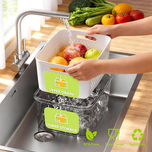 5 Pack Fruit Storage Containers for Fridge, Plastic Fruit Containers for Fridge with Removable Colanders, Leakproof Fridge Organizers and Storage for Berry Vegetable Salad Lettuce Meat Food