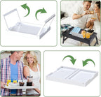 Bamboo Bed Tray Table with Foldable Legs, Breakfast in Bed Tray for Eating, Kitchen Serving Trays, Folding Table for Sofa, Beds, Eating, Working, Used As Laptop Desk Snack Trays, Large White