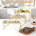 3 Tier Serving Tray for Party, 14"x7" Tiered Serving Platters with Steel Display Stand for Sevring Food,Cookies,Veggie, Dessert,Fruit, Gold