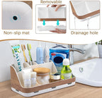 GFWARE Bathroom Countertop Organizer - Detachable 7 Slots Kids Electric Toothbrush and Toothpaste Holde Drainage for Bathroom Accessories Organization Counter Vanity Storage, Woodgrain