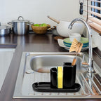 Geelin 3 in 1 Ceramic Kitchen Sink Caddy Dish Sponge Holder Scrub Brush Holder and Soap Tray for Kitchen Organizer Rustic Farmhouse Supplies(Black)