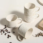 6 Oz Coffee Cups Set of 4, Stackable Coffee Mugs with Stand, Ceramic Cappuccino Cup, Embossed Espresso Cups for Latte, Tea, Cocoa, Mocha, Housewarming Present, Dishwasher Safe