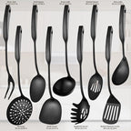 9PCS Silverware Set for 304 Stainless Steel Kitchen Utensils Set Cooking Utensil Set, 15 Inches All Metal Cooking Tools Wok Kitchen Cookware Set with Spatula Useful Pots and Pans Accessories