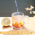 12 PACK Premium Glass Coffee Mugs with Handle, 12 OZ Classic Vertical Stripes Glass Coffee Cups, Transparent Tea Cup for Hot/Cold Beverages, Glassware Set for Americano, Latte, Cappuccino