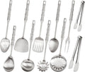 304 Stainless Steel Kitchen Utensils Set, 11PCS Metal Cooking Utensil Sets, Stainless Steel Cooking Utensils Set Include Meat Fork, Tongs, Turner, Soup Ladle, Dishwasher Safe