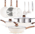 NEWBULIG 17-Piece Pots and Pans Set, Nonstick Cookware Set with Detachable Stay-Cool Handle, Non toxic Induction Kitchen Cooking Set, RV Friendly, Beige