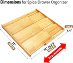Bamboo Spice Drawer Organizer, (Need 3.1” Deep Drawer) Expandable 4 Tier Spice Rack for Cabinet (From 12" to 23" Wide), Seasoning Storage Insert, Spice Organizer for Drawer,Jars Not Included