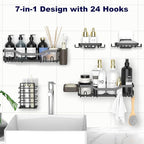 NESOMI Shower Caddy Adhesive Shower Organizer 7-Pack, Rustproof Stainless Steel Bathroom Shelves, Large Capacity No-Drill Rack Storage Accessories with Soap Dish Toothbrush Holder &24 Hooks Home Decor